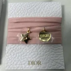Dior ピンク布製ブレスレット 星と円チャーム