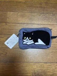 猫刺繍ポーチ グレー