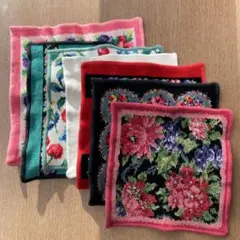 フェイラー花柄刺繍ハンカチ7枚セット　ヨレ有 中古