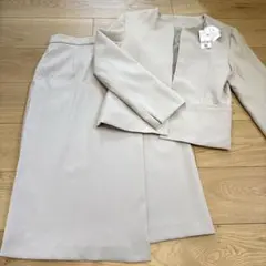 上品ベージュ ジャケット 膝下丈タイトスカート セット M