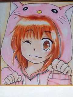 オリジナルイラスト（猫パーカー女子）