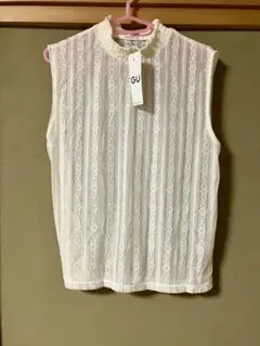 GU レース ノースリーブシャツ ホワイト