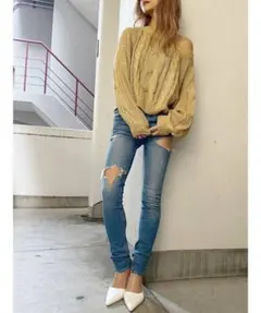 gyda ジェイダ SIDE RIPPED スキニーデニムパンツ ダメージ