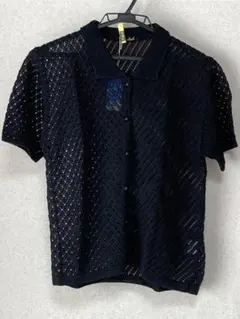 美品　黒メッシュ　夏　黒カーディガン　ブラック　透かし編み　おしゃれ上品