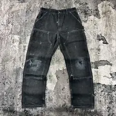USA製 34×34 Carhartt ダブルニー 墨黒フェード 雰囲気系 ボロ