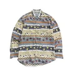 7BS1 総柄シャツ　ネイティブ　長袖シャツ　コットン　古着used