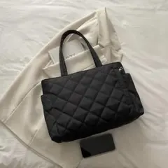 キルティングトートバッグ ブラック 上品 高見え 通勤 軽量 マザーズバッグ