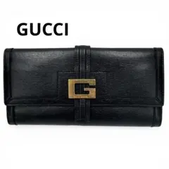 GUCCI グッチ カーフ レザー Wホック 2つ折り 長財布 ブラック