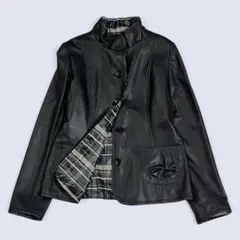 ラムレザー リバーシブルジャケット チェック柄 ブラック 羊革 軽量