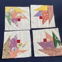 ハンドメイド 未完成パッチワークキルトトップ「三角つなぎ」81枚
