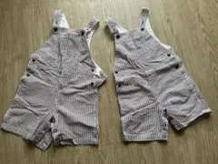 ストライプ ベビー　オーバーオール プチバトー　双子　セット