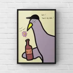 ★A4 フレーム付き★オリジナル アートポスター ALCOHOL 鳩 インテリア