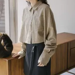 Kastane クロップドチェックシャツ