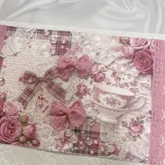 ハンドメイド コラージュ帳 ロマンティック ピンクハート ローズ