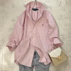 ラルフローレン クラシックフィット ストライプシャツ ピンク×白 ポニー刺繍 L