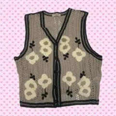 ニット ベスト 花 ブラウン 茶色 ベージュ sm2 サマンサモスモス
