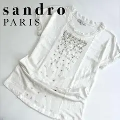 【美品】sandro フロントビジュー装飾 Tシャツ/ホワイト/リネン100%のサムネイル