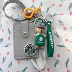 新品 スタバ3枚 IDカードホルダー ストラップ付 ベアリスタ フィギュア付き