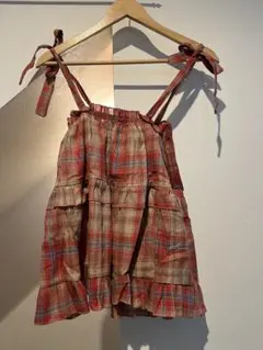 赤系チェック柄フリルキャミソール