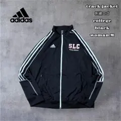 adidasトラックジャケット ジャージ刺繍ロゴカレッジ３本線ブラックM y2k