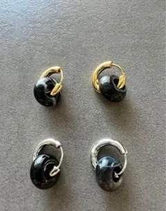 フープピアス(K18GFイエローゴールド／シルバー、天然石)