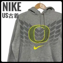 US古着 NIKE ナイキ センタープリントロゴ フーディ パーカー グレー L