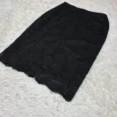 GU レースタイトスカート　裏地あり　L バックファスナー　膝丈スカート