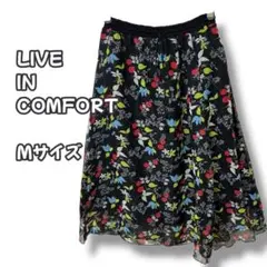 N0660　フレアスカート　花柄シフォン　ブラック　Mのサムネイル