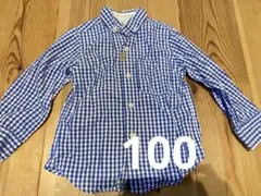 長袖　シャツ　キッズ　青　チェック柄　100