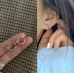 【新品】ツイストデザイン フープピアス　シルバー　銀　Silver　男女兼用