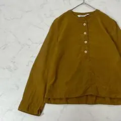 ZARA 切替 ワントーン ボタン スリット バンドカラー 長袖 ブラウス XS