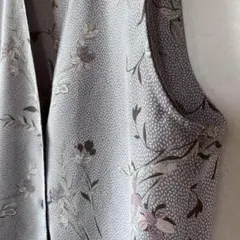 古着 日本製 花柄ベスト ジレ L 紫 ラベンダー 前開き くすみカラー レトロ