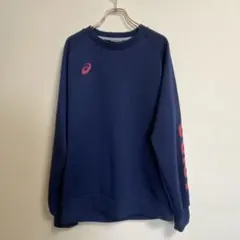 《asics》 ネイビー クルーネック スウェット　【XL】