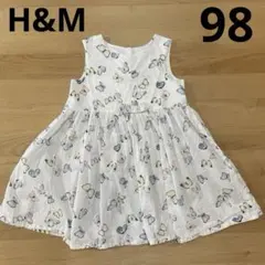 H&M ノースリーブワンピース　2-3Y 98サイズ　　綿100% 蝶々柄のサムネイル