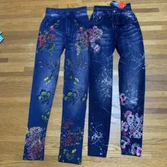 花柄スキニーデニム、レギンス
