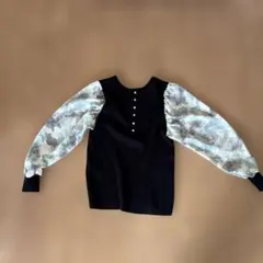 バルーンスリーブ ニットトップス ブラック