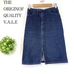 V.A.L.E 【３８】デニムタイトスカート 前スリット　膝丈　ダークブルー