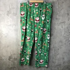 B629古着　柄パンツ　パジャマパンツ　緑　90s Y2K