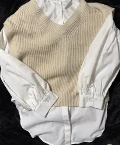 SUREVE ベージュ ニット Vネックベスト シャツ