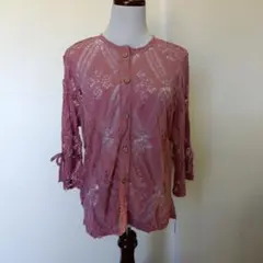 新品未使用　Peal ピンク レース カーディガン 3/4袖 M~Lサイズ