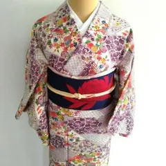 ◆正絹◆小紋◆帯セット◆4点セット売り　紫、白系