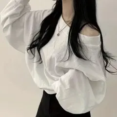 オフショルダー長袖トップス ホワイト