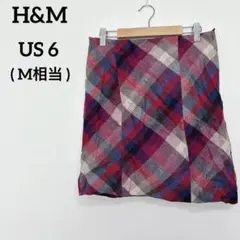 H&M 【US6】 チェック柄 ひざ上丈 スカート 裏地あり ファスナー付き