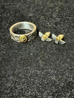 ネイティブ フェザー ピアス リング セット シルバー ゴールドのサムネイル