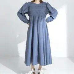 新品　サニーレーベル　エアリーコットンツイストピンタックワンピース　ブルー