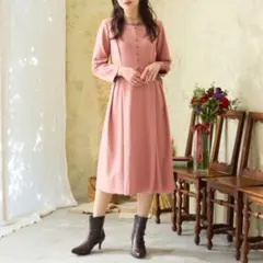 ローズティアラ　42　吸湿発熱/毛玉になりにくい　配色切替クラシカルワンピース