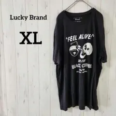 【希少】Lucky Brand【XL】黒Tシャツ スカル×コーヒープリント