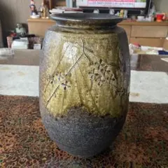 信楽焼花瓶 華道 貫入 三彩