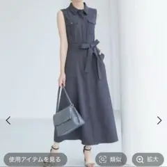 新品　Andemiu サファリシャツノースリーブワンピース チャコール