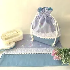 お値下げ5⃣3⃣星のお弁当袋＆ランチョンマット2点セット　パープル　入園入学準備